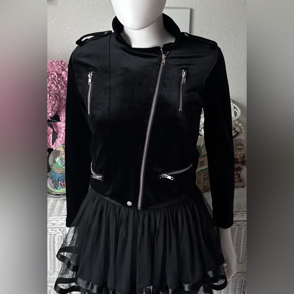 Chaser Junior Kids Velvet Moto style Asymmetrical Jacket in Black Color Size 12